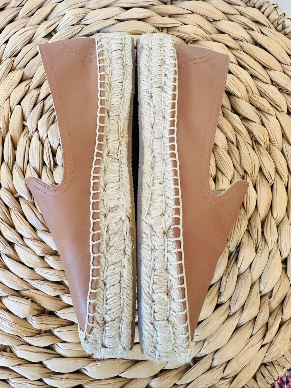 Soludos Leather Platform Smoking Slipper Espadrilles Tan Brown Size 7.5